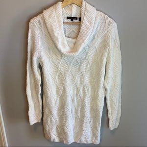 Jeanne Pierre White cable knit cowl neck sweater